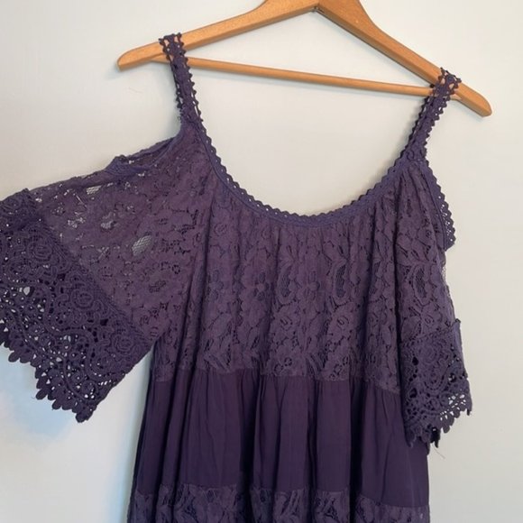Muche Et Muchette Nilsen Cold Shoulder Lace Crochet Dress Navy One Size - Picture 4 of 7